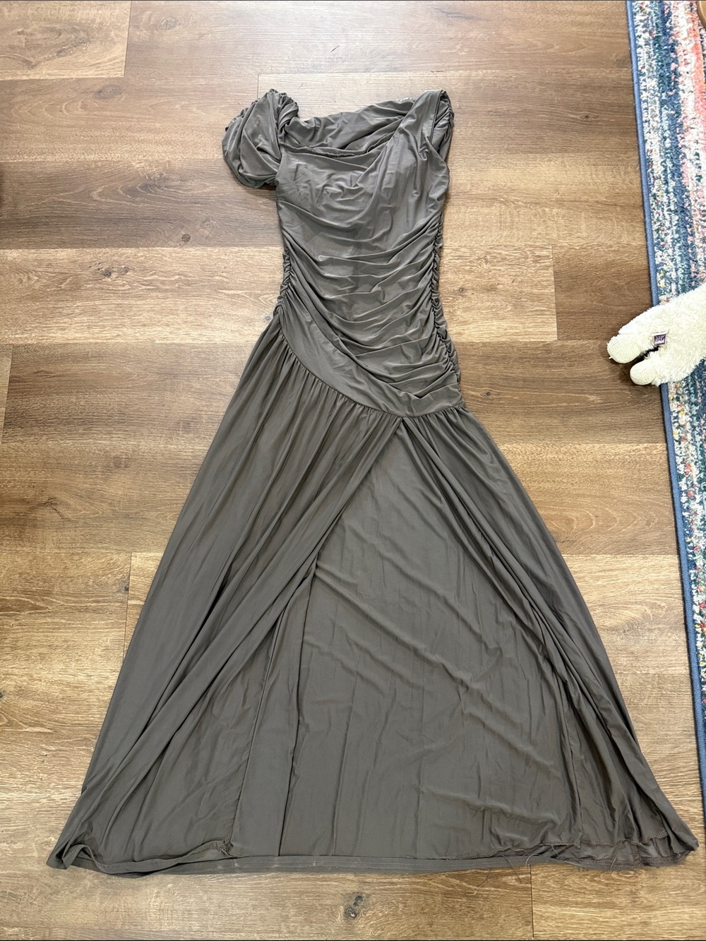 Women’s Olive Brown Ruched Maxi Dress
